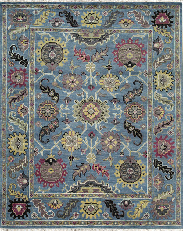 Blue Traditional Classic Modern Knot Area Rug, Made in India - Wool and Silk area rug