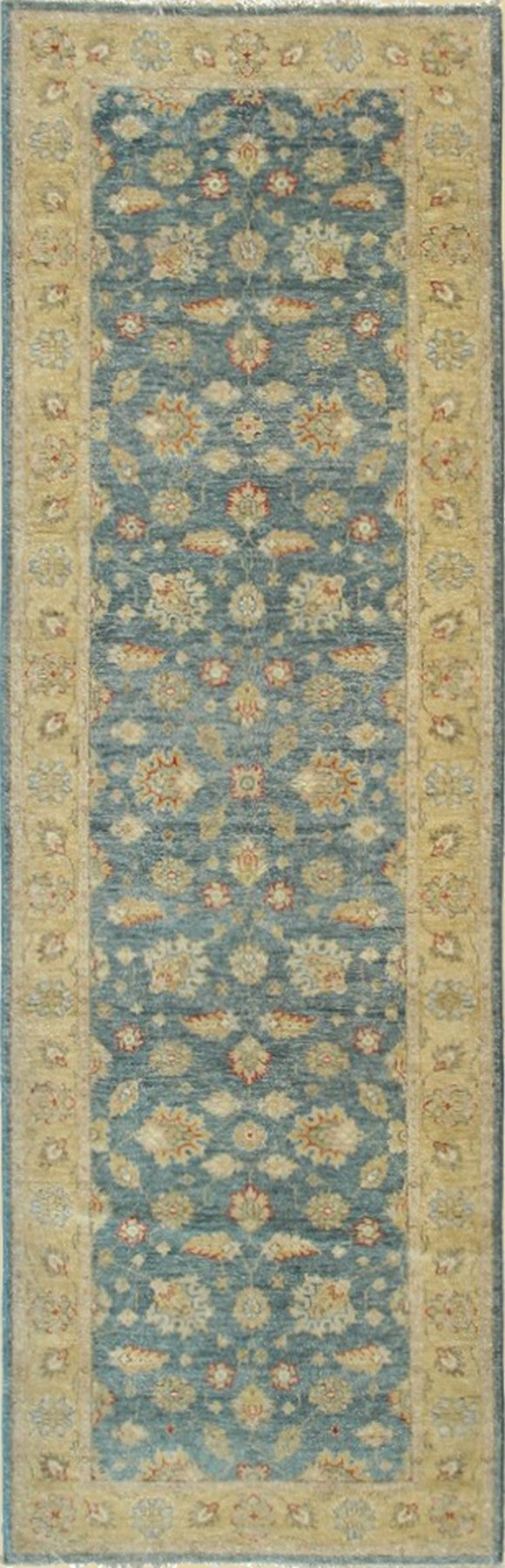 Blue/gold Hand Knotted Wool Traditional Oriental Agra Rug, Made in India
