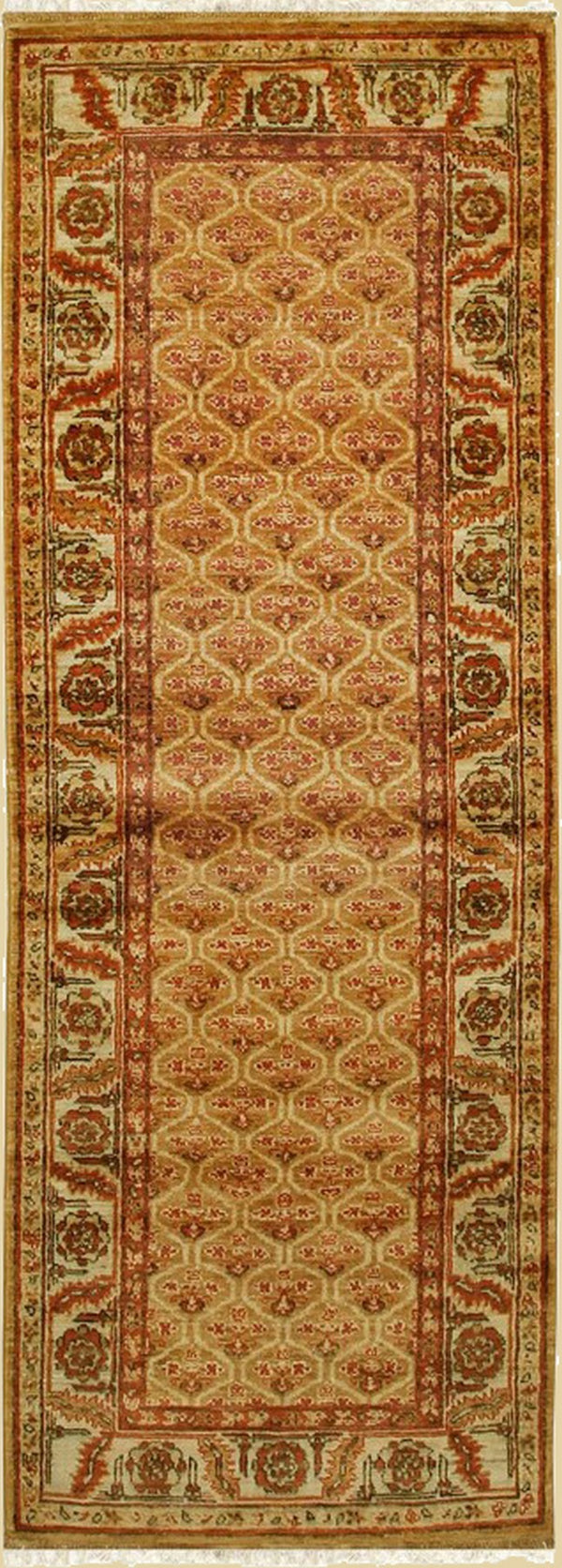 Hand Knotted Wool Brown Traditional Floral Heriz Deign Weave Rug, Made in India