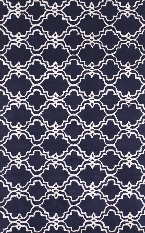 Hand-Tufted Wool Navy Traditional Trellis Moroccan Rug, Made in India