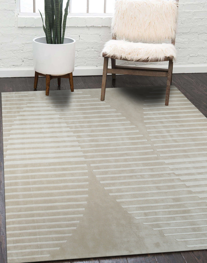 Beige Hand-Tufted Wool Contemporary Modern Area Rug
