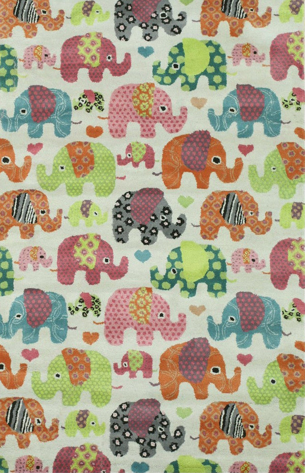 Hand-Tufted Wool Ivory Transitional Kid's Kid's Elephant Rug, Made in India