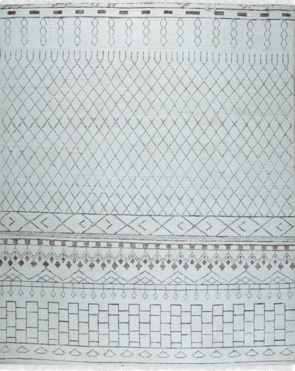 Durable and Stylish Ivory Hand-Knotted Wool Classic Moroccan Design Rectangular Area Rugs