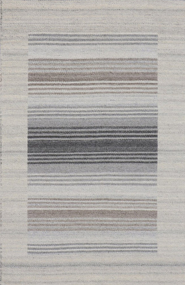 Hand Woven  Wool and Viscose Gray Modern Contemporary Reversible flat weave Durry Rug, Made in India