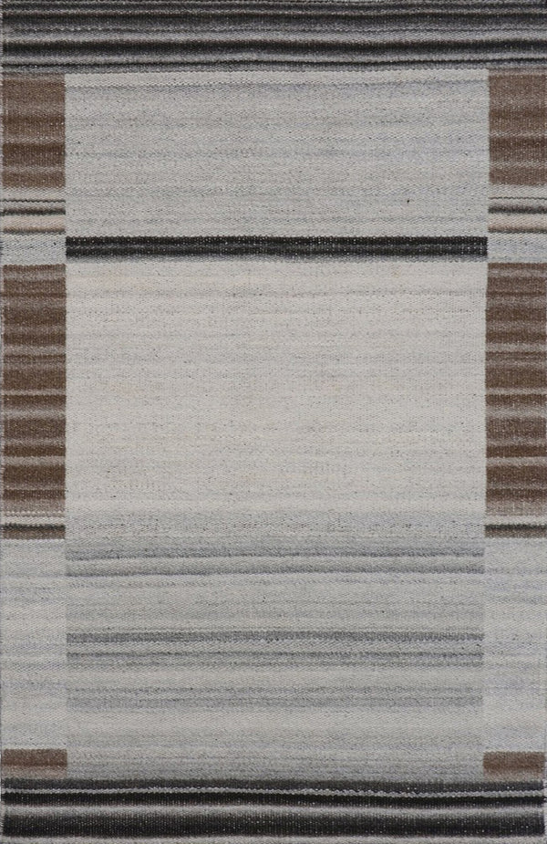 Hand Woven  Wool and Viscose Brown Modern Contemporary Reversible flat weave Durry Rug, Made in India