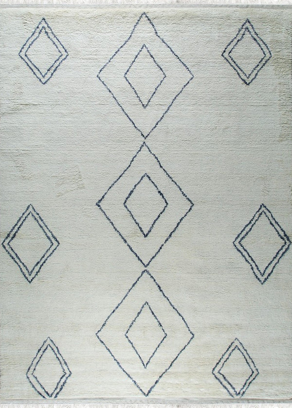 Hand-Knotted Wool Ivory Modern Contemporary Moroccan  Rug, Made in India