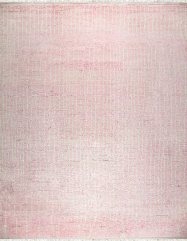 Hand-Knotted Wool Pink Modern Contemporary Moroccan  Rug, Made in India