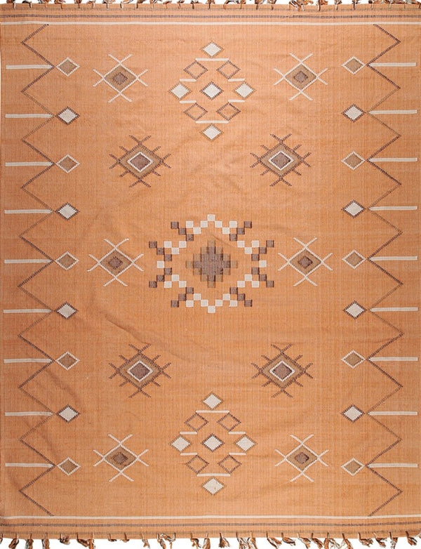 Hand-Knotted Cotton Coral Contemporary Modern Flat Weave Rectangular Area Rugs
