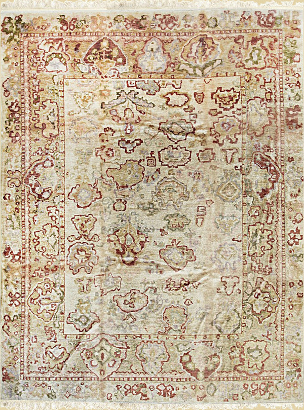 Handmade Mohair Beige Traditional All Over  Oushak Rug, Made in India