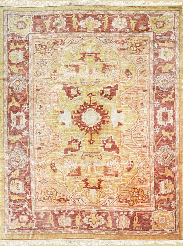 Handmade Mohair Gold Traditional All Over  Oushak Rug, Made in India