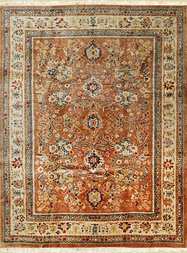 Handmade Mohair Brown Traditional All Over  Oushak Rug, Made in India