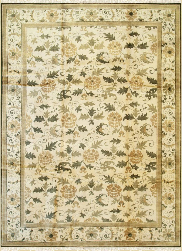 Handmade Wool Beige Transitional All Over Ningxia  Rug, Made in India