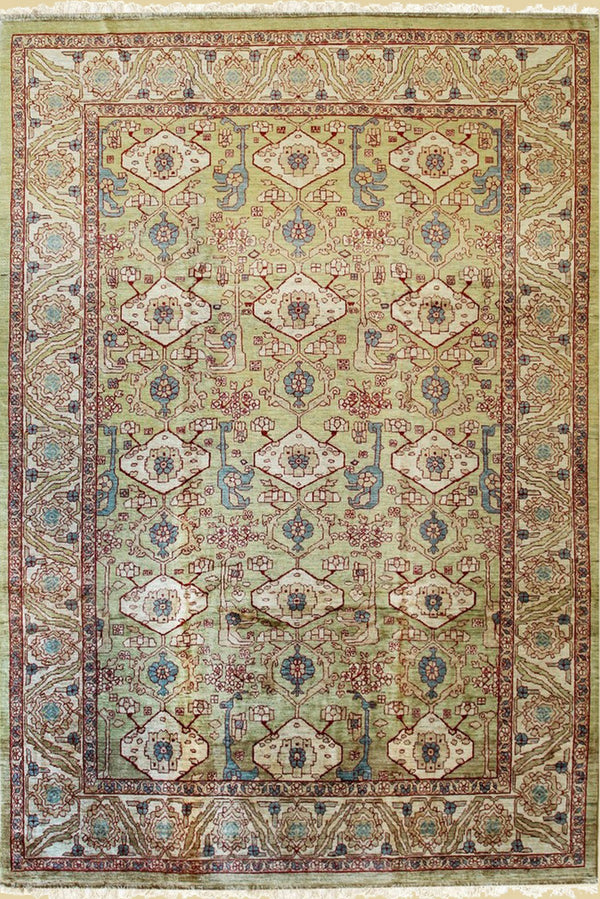 Hand Knotted Wool Beige Traditional Floral Heriz Weave Rug, Made in India