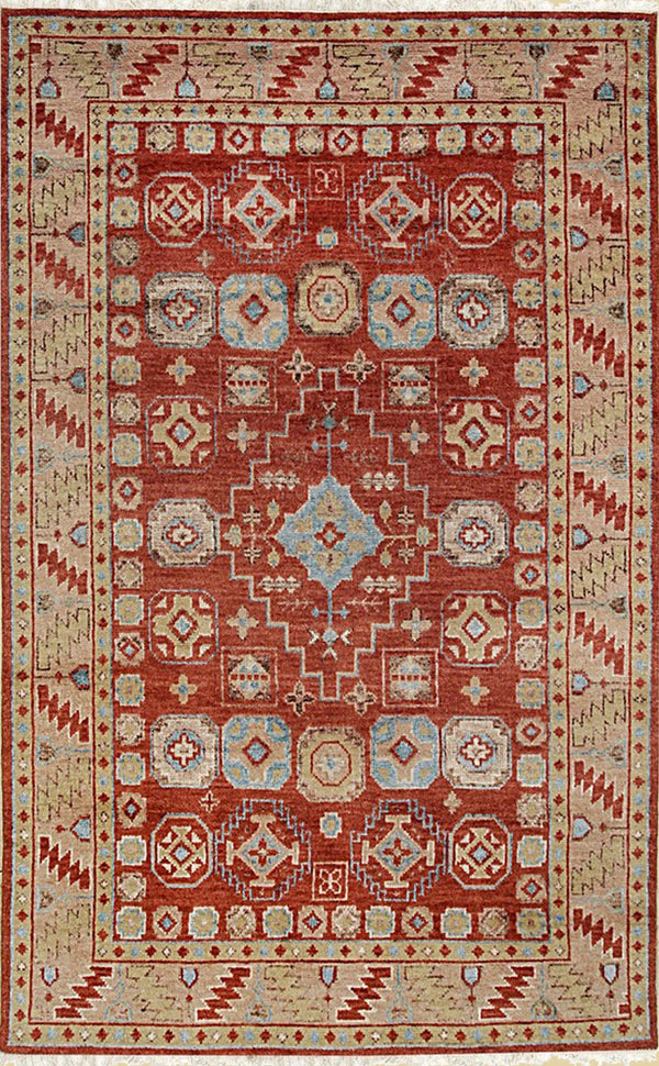 Hand Knotted WOOL Rust Traditional Geometric Modern Knotted Rug, Made in India
