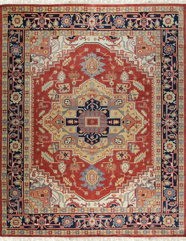 Hand Knotted Wool Red Traditional Geometric Serapi Design Rug