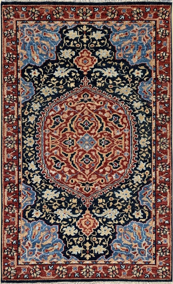 Hand Knotted Wool Navy / Red Traditional Classic Oushak Rug, Made in India