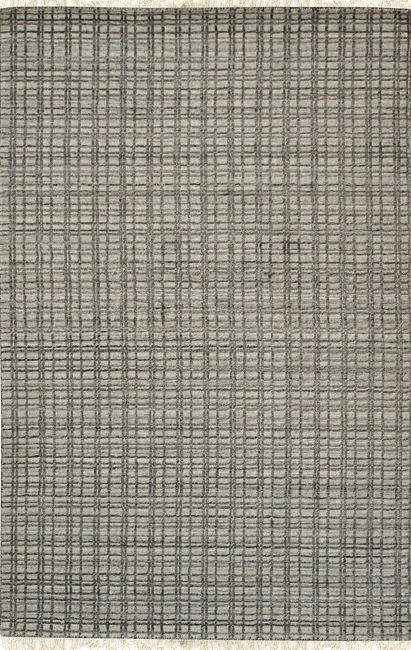 Handmade Wool & Viscose Beige Contemporary Geometric Loom Check Rug, Made in India