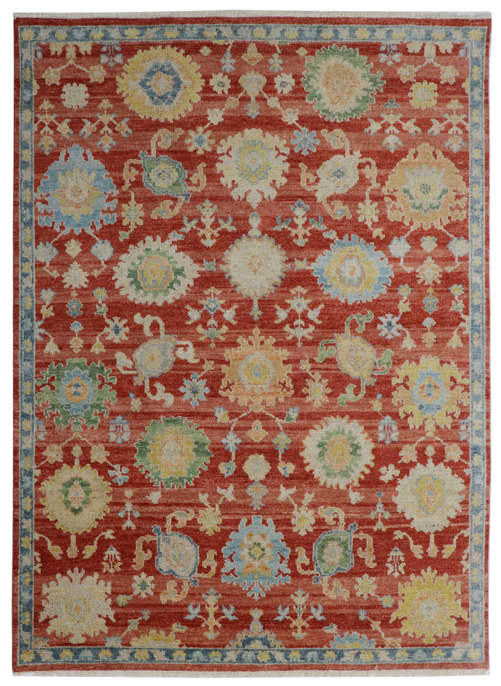Rust Hand-Knotted Wool Classic Floral Area Rug