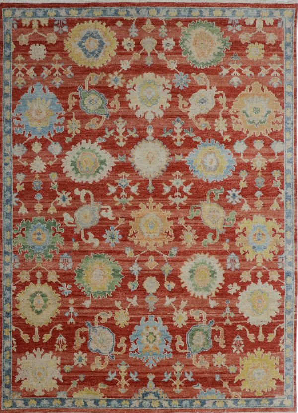 Rust Hand-Knotted Wool Classic Floral Area Rug, Made in India