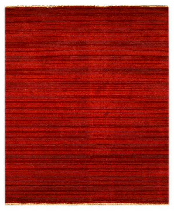 Handmade Wool Red Transitional Stripe Stripe Rug, Made in India