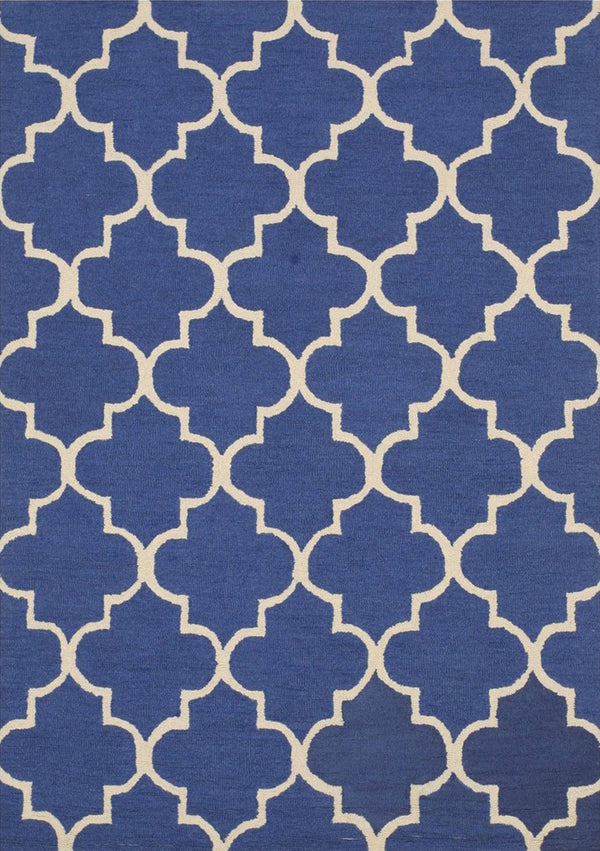 Hand-Tufted Wool Blue Traditional Trellis Moroccan Rug, Made in India