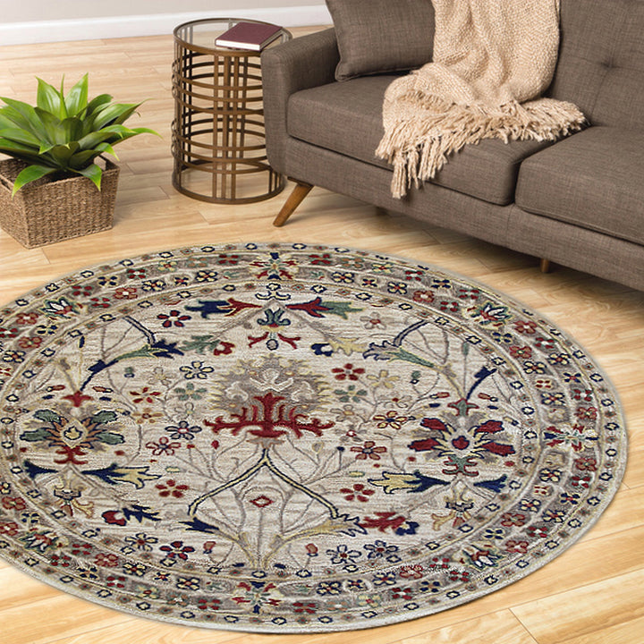 Hand-Tufted Ivory Traditional Oriental Morris Round Area Rugs