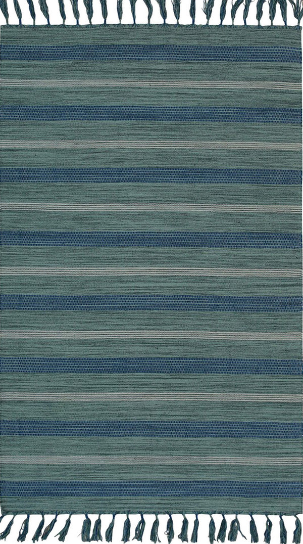 TURQUOISE Transitional Stripe Woolen flatweave Area Rug, Made in India