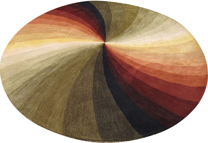 Hand-Tufted Multi-Colored Contemporary Abstract Swirl Round Area Rugs