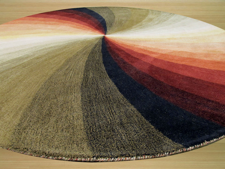 Hand-Tufted Multi-Colored Contemporary Abstract Swirl Round Area Rugs
