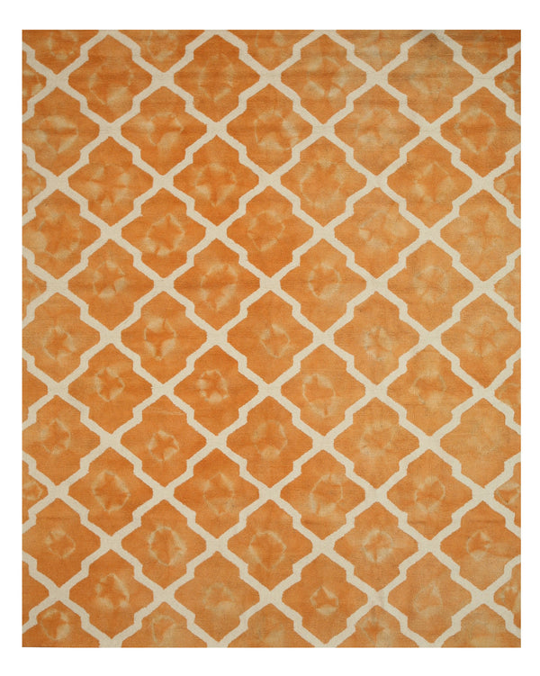 Hand-tufted Wool Orange Transitional Geometric Tie-dye Moroccan Rug, Made in India