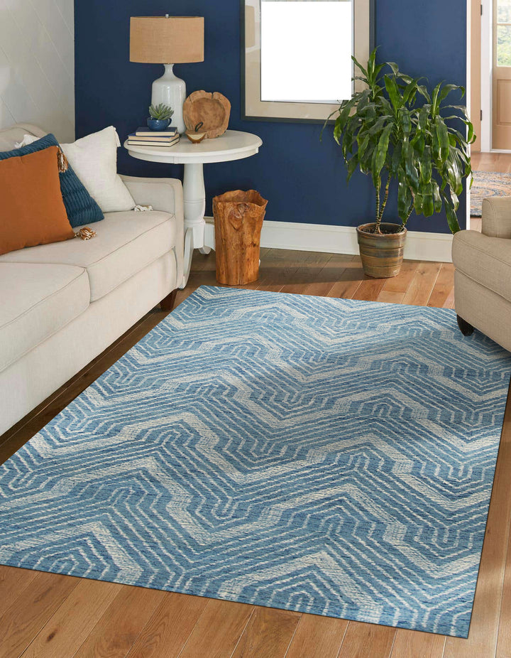 Hand-Tufted Wool Blue Contemporary Transitional Spring Rug