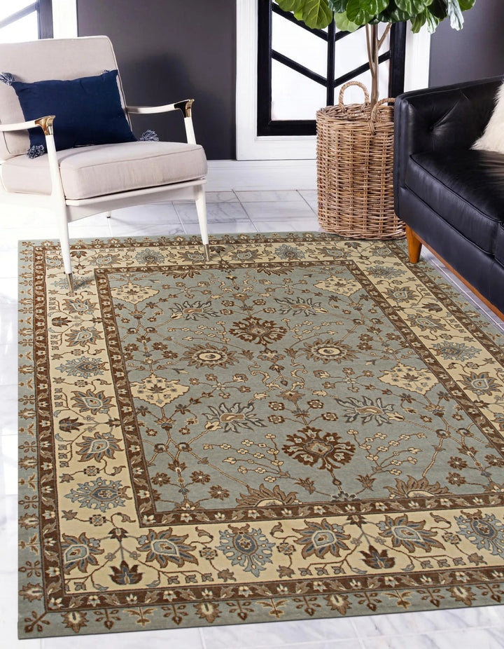 Hand Crafted Wool Lt.Blue Traditional Oriental Oushak Rug