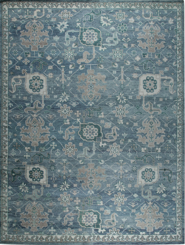 Stylish and Elegant Blue Color Classic Oriental Oushak Hand-Tufted Wool Rectangle Area Rugs