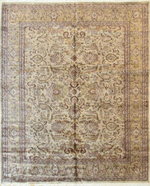 Beige/mint Hand Knotted Wool Traditional Sarouk Rug, Made in India