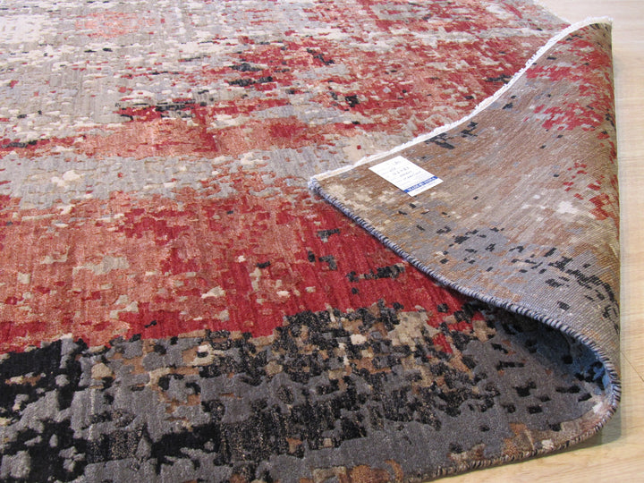 Hand Knotted Wool Red Contemporary Abstract Galaxy Rug