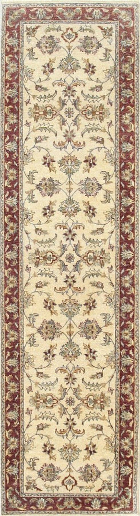 Ivory/Red Hand Knotted Wool Traditional Agra Rug