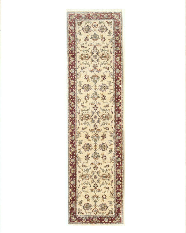 Ivory/Red Hand Knotted Wool Traditional Agra Rug