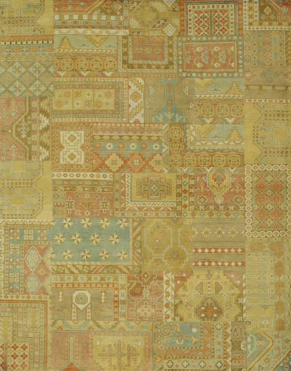 Hand Knotted Wool Multi-Colored Traditional Oriental Patch Agra Rug, Made in India