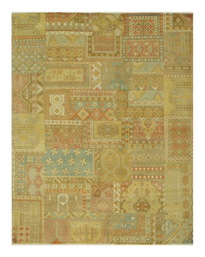 Hand Knotted Wool MulticoloRed Traditional Oriental Patch Agra Rug