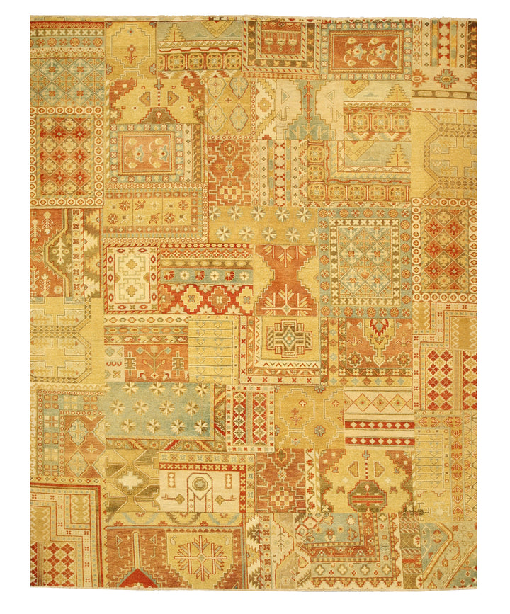 Hand Knotted Wool MulticoloRed Southwestern/Tribal Oriental Patch Rug
