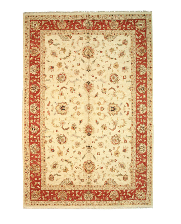 Hand Knotted Wool Ivory Traditional Oriental Agra Rug