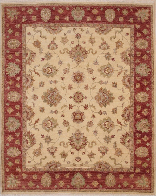Hand Knotted Wool Ivory Traditional Oriental Agra Rug, Made in India