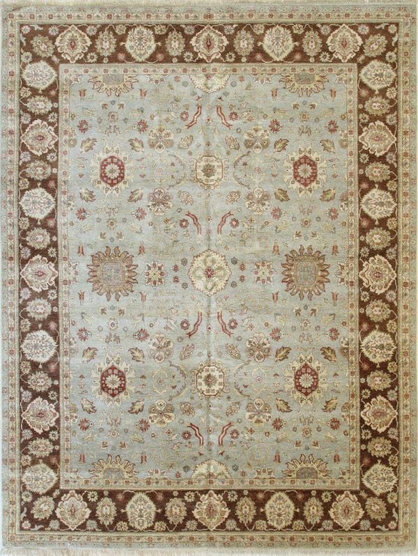 Blue/Brown Hand Knotted Wool Traditional Agra Rug, Made in India