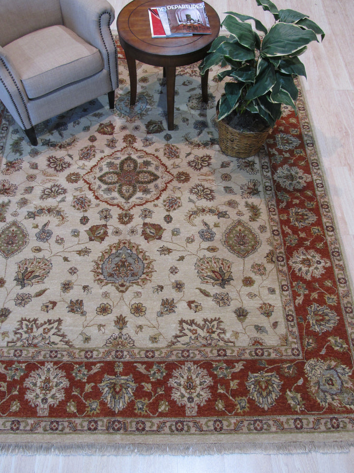 Ivory/orange Hand Knotted Wool Traditional Oriental Agra Rug