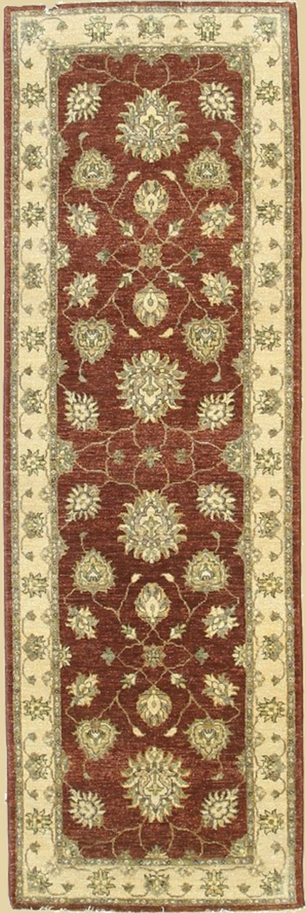 Red/Ivory Hand Knotted Wool Traditional Oriental Agra Rug, Made in India
