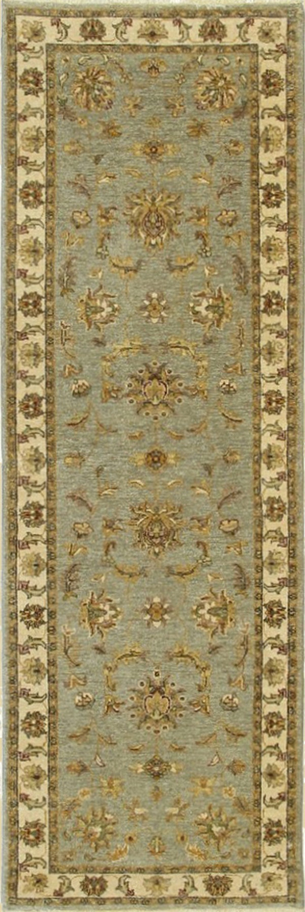 Gray/blue/Green Hand Knotted Wool Traditional Oriental Agra Rug, Made in India