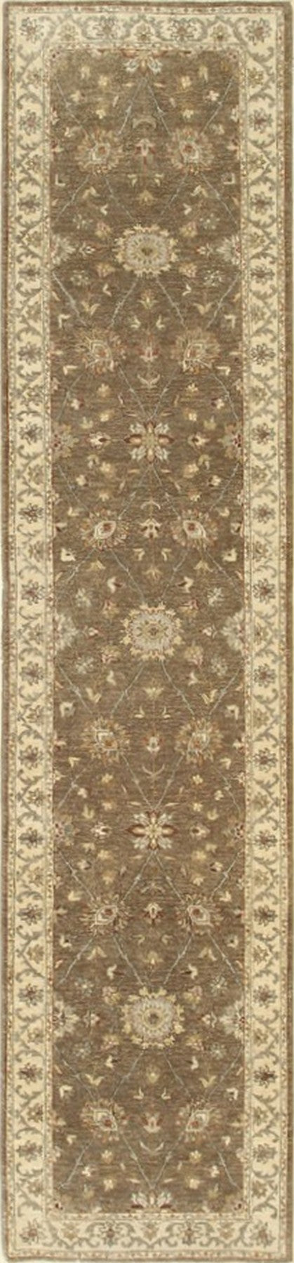 Brown Hand Knotted Wool Traditional Agra Rug, Made in India