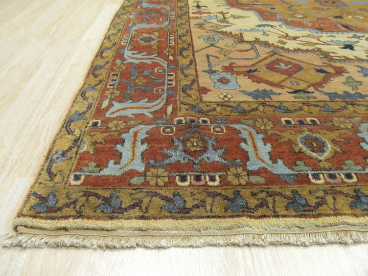 Hand Knotted Wool Ivory Traditional Oriental Serapi Rug