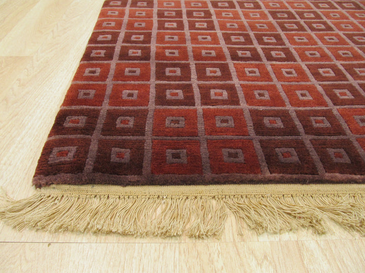Hand Knotted Wool Red Contemporary Abstract Nepalese Rug
