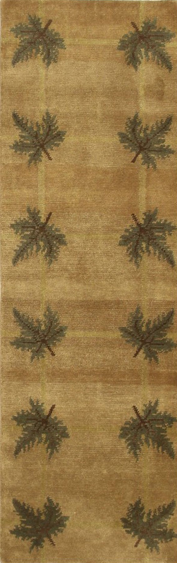 Brown/Green Hand Knotted Wool Traditional Palms Rug, Made in India